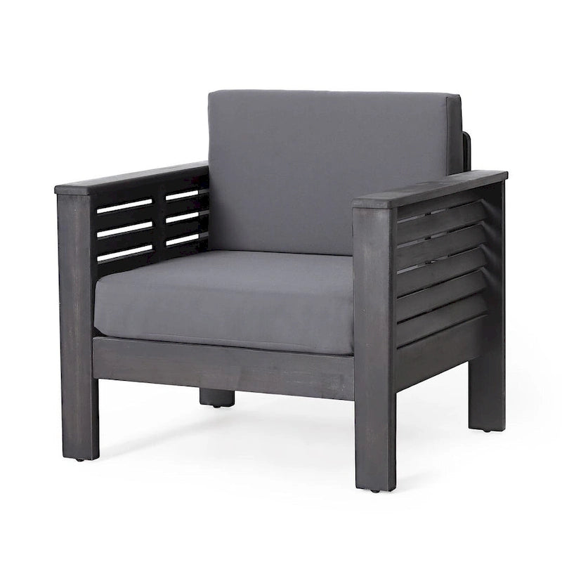 Outdoor Acacia Wood Club Chairs w/ Cushions, Patio Chairs Set of 2