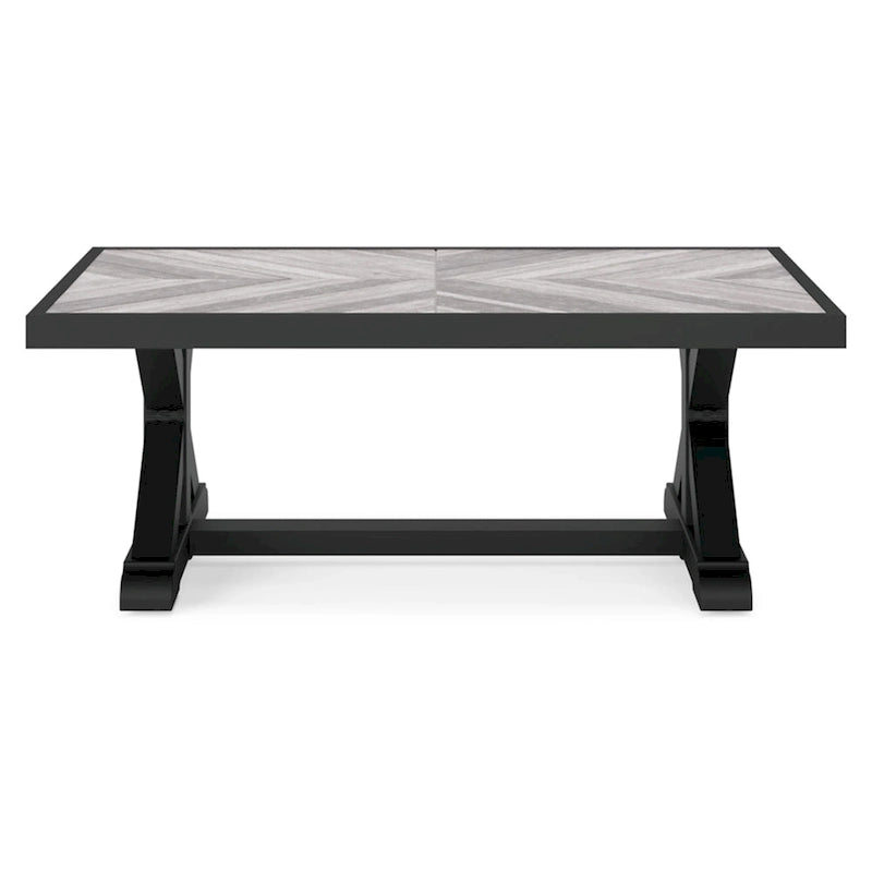 Tira 48 Inch Outdoor Coffee Table, Tile Top, Black, Light Gray Finish