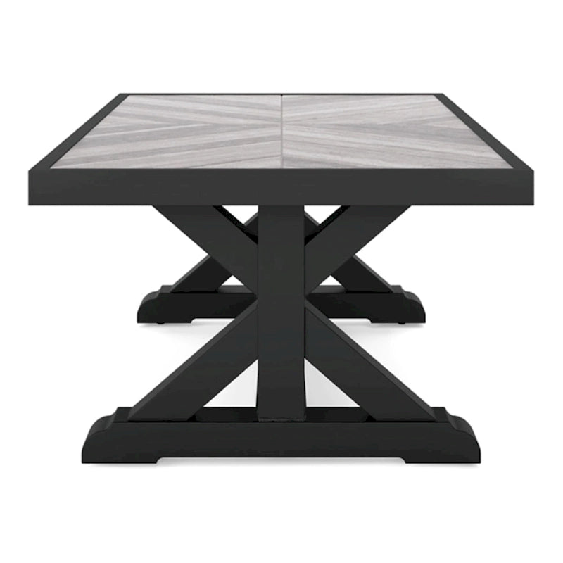 Tira 48 Inch Outdoor Coffee Table, Tile Top, Black, Light Gray Finish