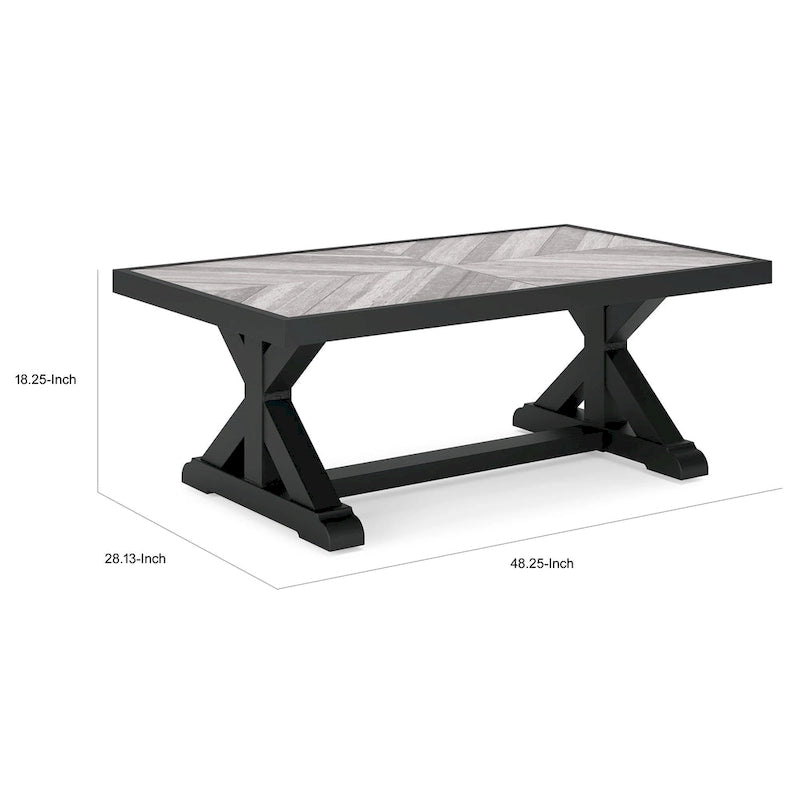 Tira 48 Inch Outdoor Coffee Table, Tile Top, Black, Light Gray Finish