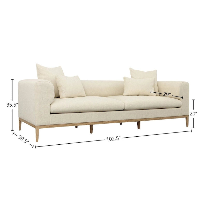 Linen Blend Upholstered Sofa with Pillows – Beige, Minimalist Style, Seats 3