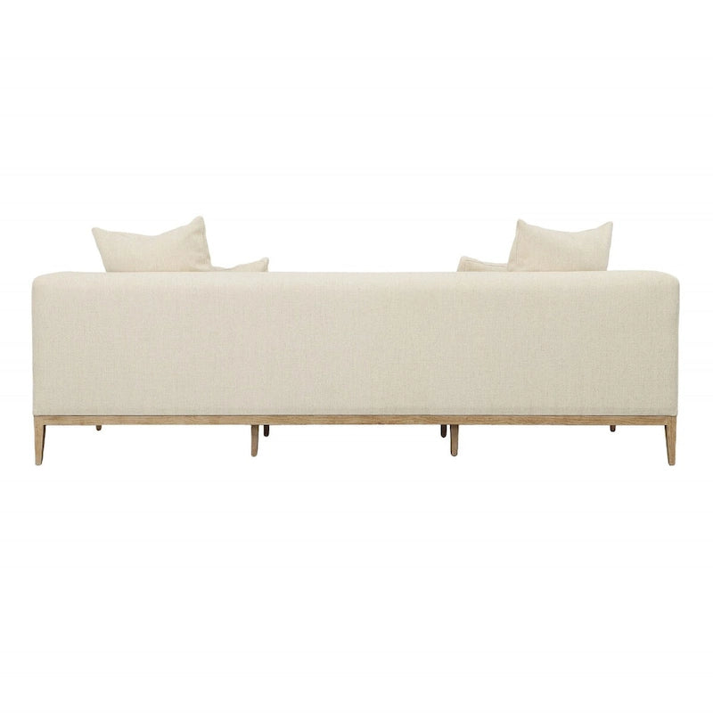 Linen Blend Upholstered Sofa with Pillows – Beige, Minimalist Style, Seats 3
