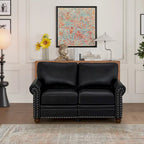 Faux Leather Loveseat with Storage – Burgundy / Grey / Black, Nailhead Trim, Seats 2