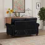 Faux Leather Loveseat with Storage – Burgundy / Grey / Black, Nailhead Trim, Seats 2