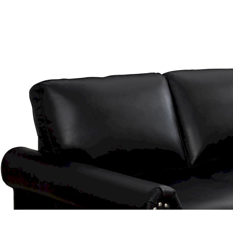 Faux Leather Loveseat with Storage – Burgundy / Grey / Black, Nailhead Trim, Seats 2