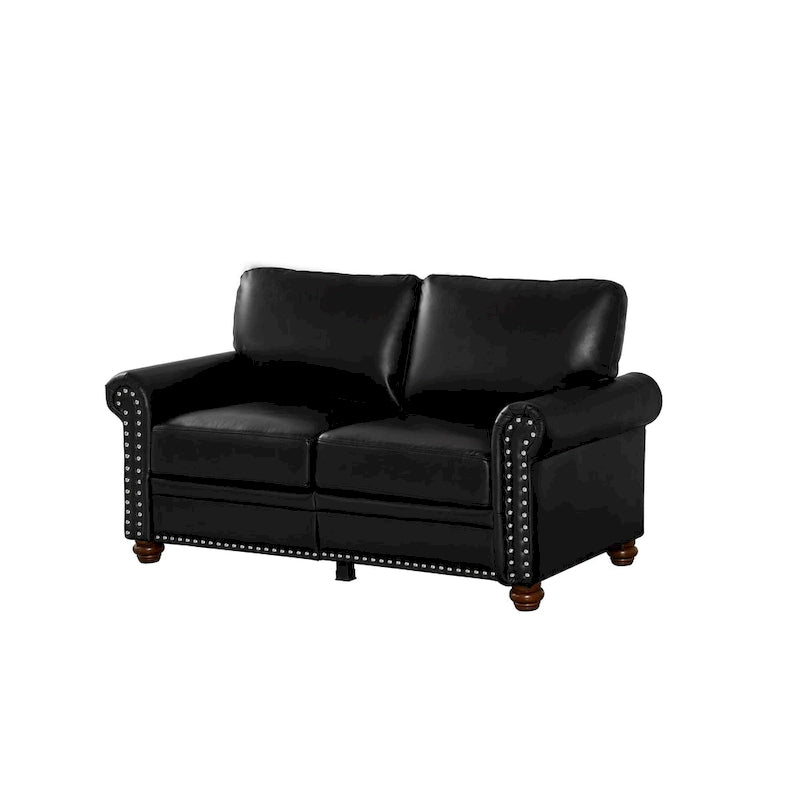 Faux Leather Loveseat with Storage – Burgundy / Grey / Black, Nailhead Trim, Seats 2