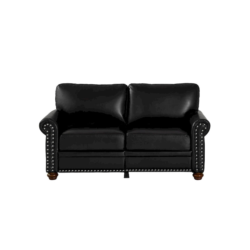 Faux Leather Loveseat with Storage – Burgundy / Grey / Black, Nailhead Trim, Seats 2