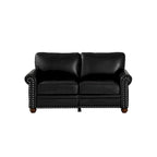 Faux Leather Loveseat with Storage – Burgundy / Grey / Black, Nailhead Trim, Seats 2