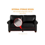 Faux Leather Loveseat with Storage – Burgundy / Grey / Black, Nailhead Trim, Seats 2