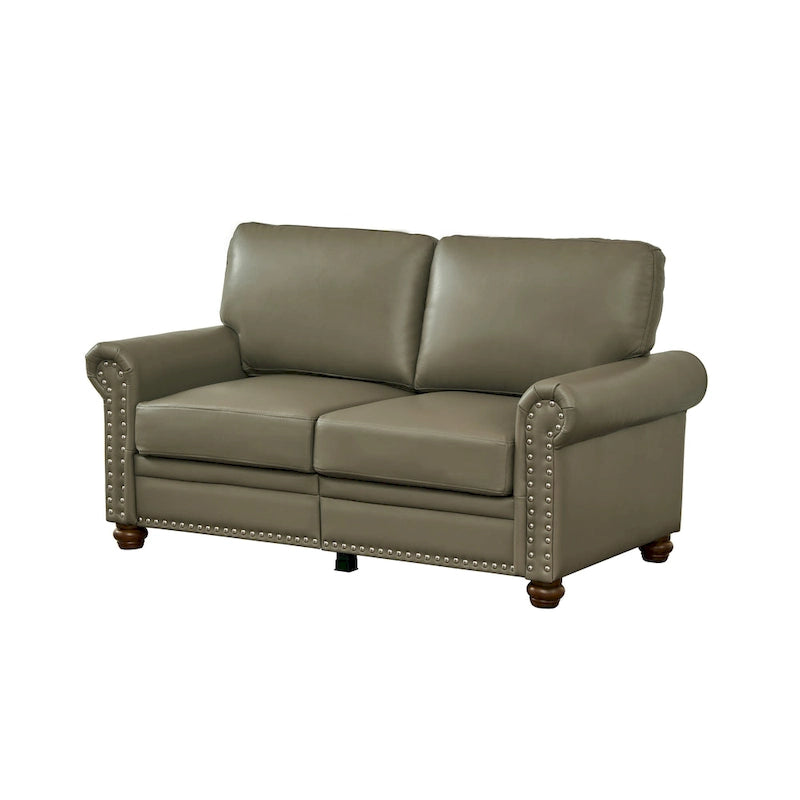 Faux Leather Loveseat with Storage – Burgundy / Grey / Black, Nailhead Trim, Seats 2