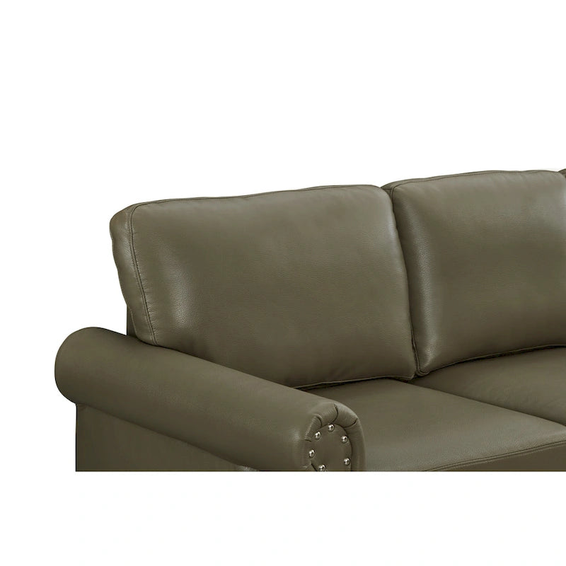 Faux Leather Loveseat with Storage – Burgundy / Grey / Black, Nailhead Trim, Seats 2