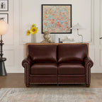 Faux Leather Loveseat with Storage – Burgundy / Grey / Black, Nailhead Trim, Seats 2