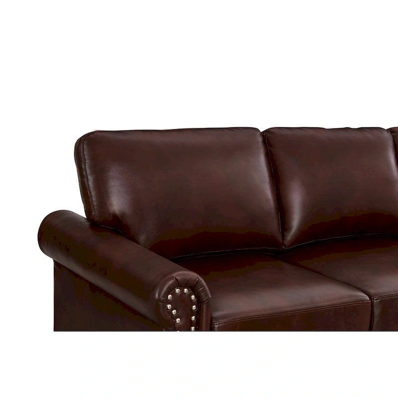 Faux Leather Loveseat with Storage – Burgundy / Grey / Black, Nailhead Trim, Seats 2