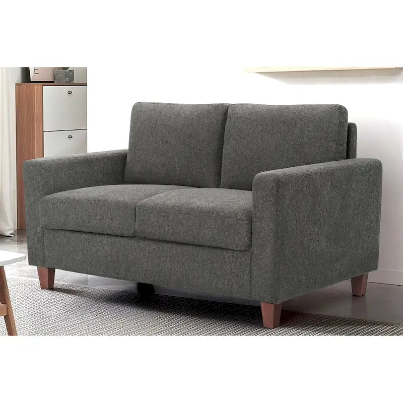Upholstered Loveseat with Square Arms – Beige / Green / Orange / Grey, Mid-Century Modern, Seats 2