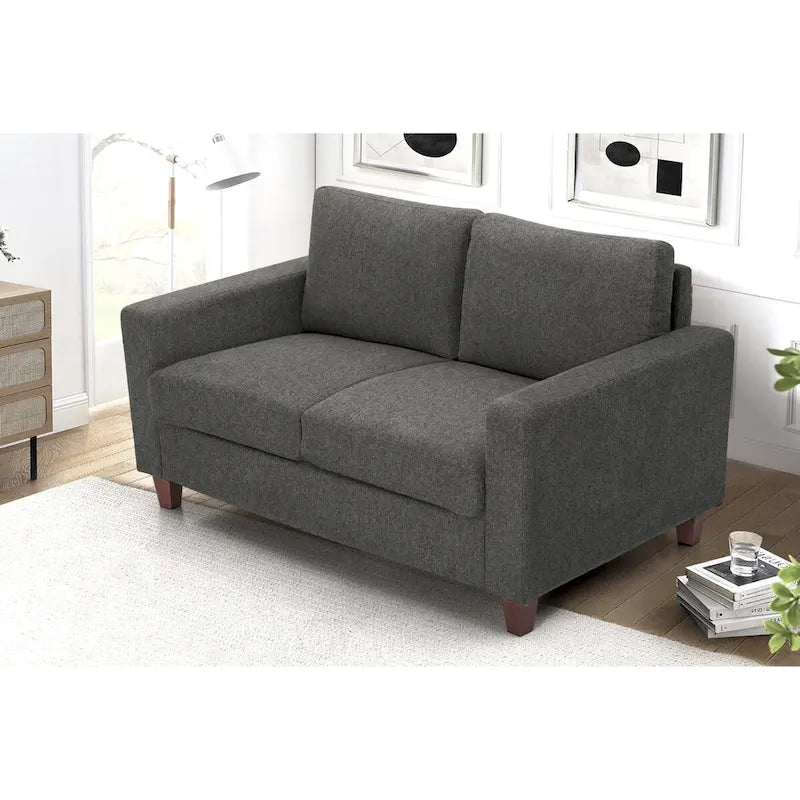 Upholstered Loveseat with Square Arms – Beige / Green / Orange / Grey, Mid-Century Modern, Seats 2