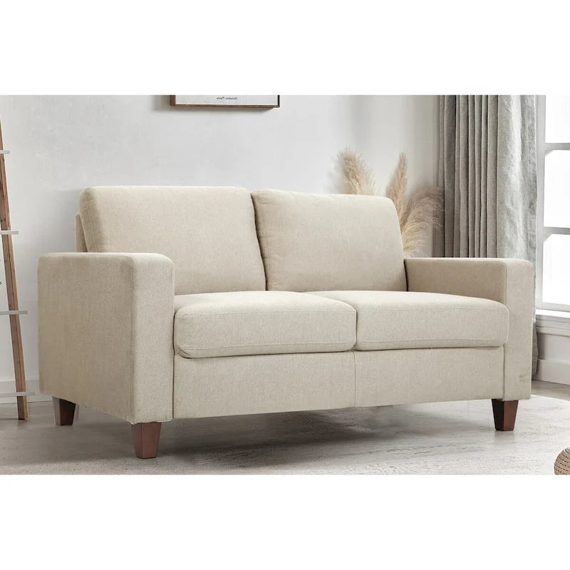 Upholstered Loveseat with Square Arms – Beige / Green / Orange / Grey, Mid-Century Modern, Seats 2