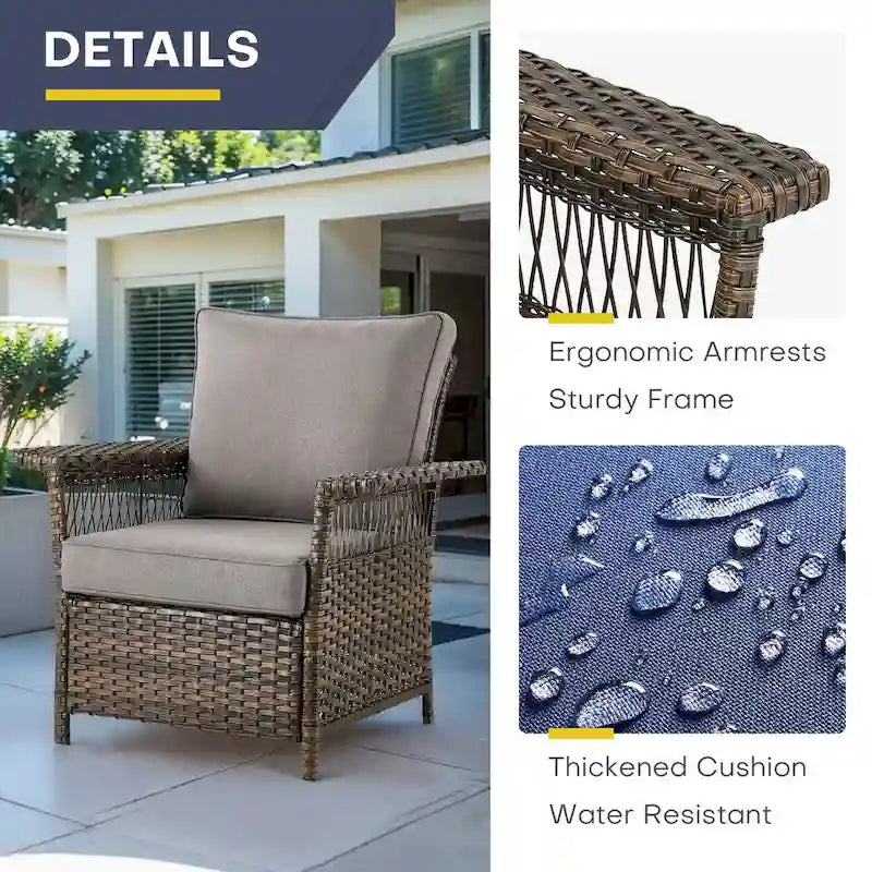 Gymojoy Patio Wicker Rattan Club Chairs - Brown