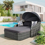 Outdoor Adjustable Canopy Sunbed Loveseat Set