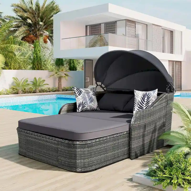 Outdoor Adjustable Canopy Sunbed Loveseat Set