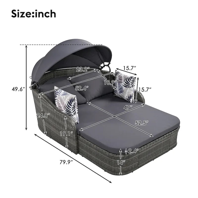 Outdoor Adjustable Canopy Sunbed Loveseat Set