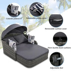 Outdoor Adjustable Canopy Sunbed Loveseat Set