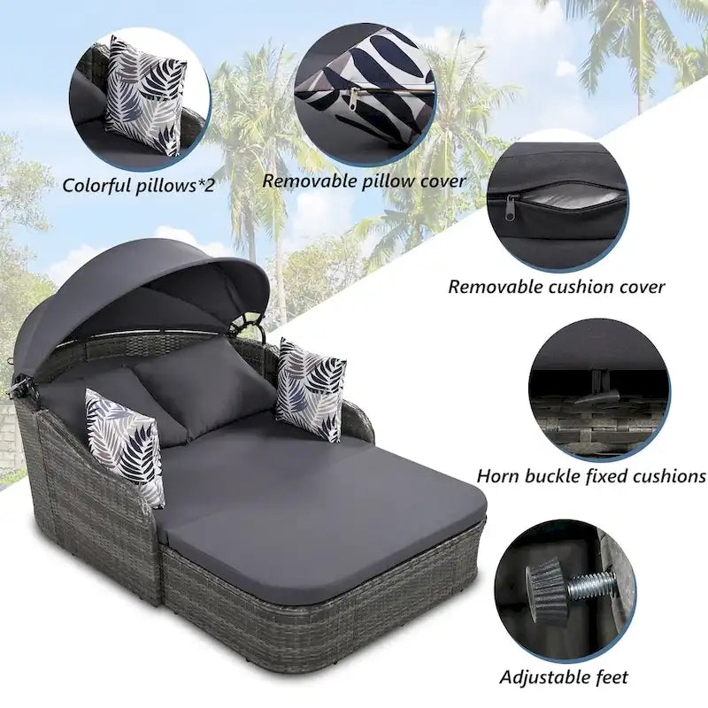 Outdoor Adjustable Canopy Sunbed Loveseat Set