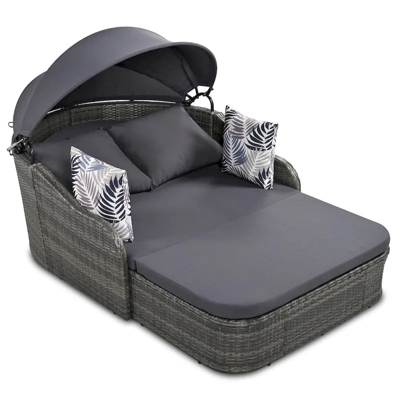 Outdoor Adjustable Canopy Sunbed Loveseat Set