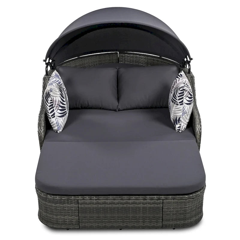 Outdoor Adjustable Canopy Sunbed Loveseat Set