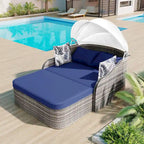 Outdoor Adjustable Canopy Sunbed Loveseat Set