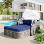 Outdoor Adjustable Canopy Sunbed Loveseat Set