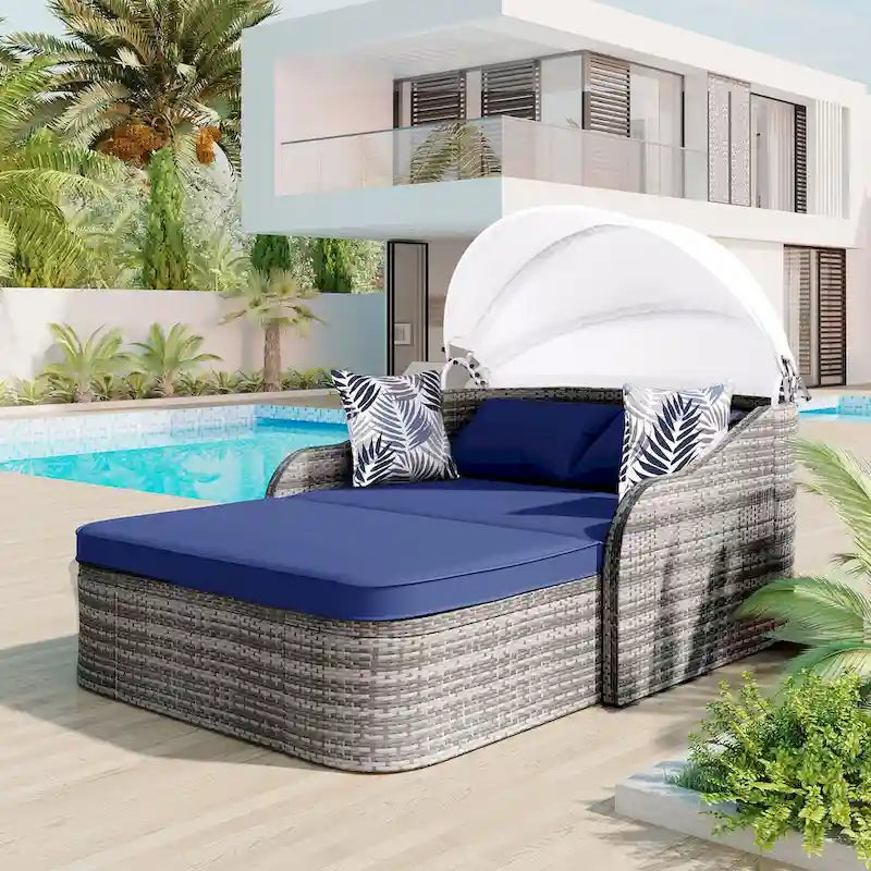 Outdoor Adjustable Canopy Sunbed Loveseat Set