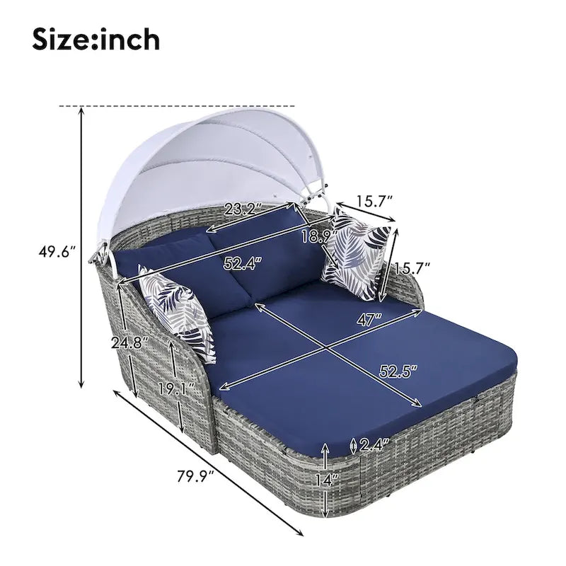 Outdoor Adjustable Canopy Sunbed Loveseat Set