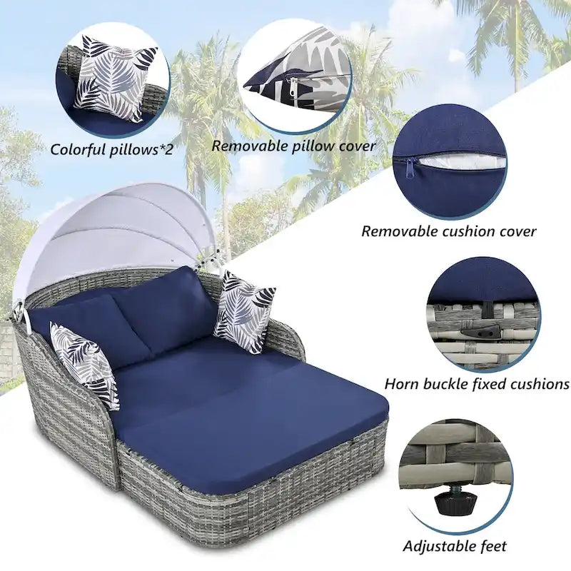 Outdoor Adjustable Canopy Sunbed Loveseat Set