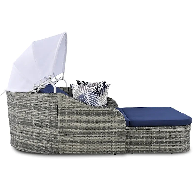 Outdoor Adjustable Canopy Sunbed Loveseat Set