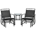 Outdoor Glider Chairs with Coffee Table, Patio 2-Seat Rocking Chair Swing with Breathable Sling