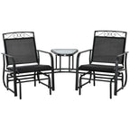 Outdoor Glider Chairs with Coffee Table, Patio 2-Seat Rocking Chair Swing with Breathable Sling