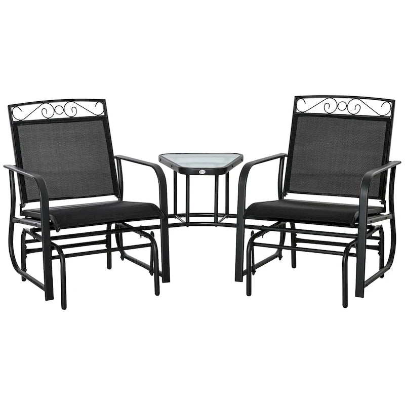 Outdoor Glider Chairs with Coffee Table, Patio 2-Seat Rocking Chair Swing with Breathable Sling