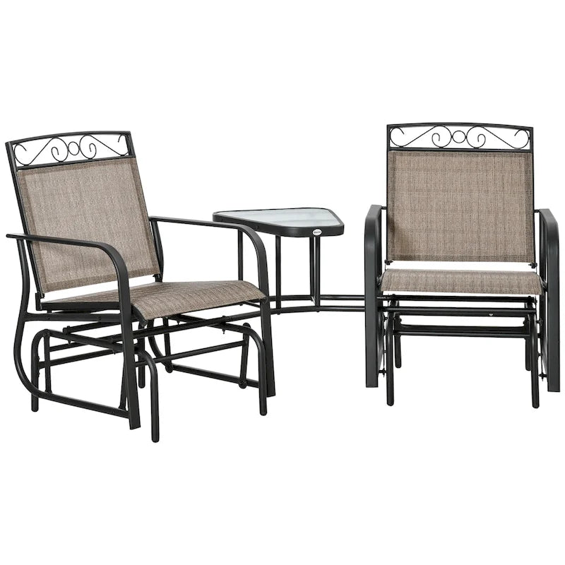 Outdoor Glider Chairs with Coffee Table, Patio 2-Seat Rocking Chair Swing with Breathable Sling