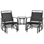 Outdoor Glider Chairs with Coffee Table, Patio 2-Seat Rocking Chair Swing with Breathable Sling