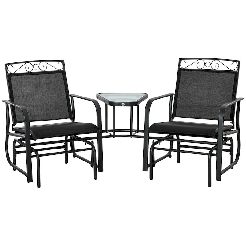 Outdoor Glider Chairs with Coffee Table, Patio 2-Seat Rocking Chair Swing with Breathable Sling