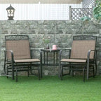 Outdoor Glider Chairs with Coffee Table, Patio 2-Seat Rocking Chair Swing with Breathable Sling