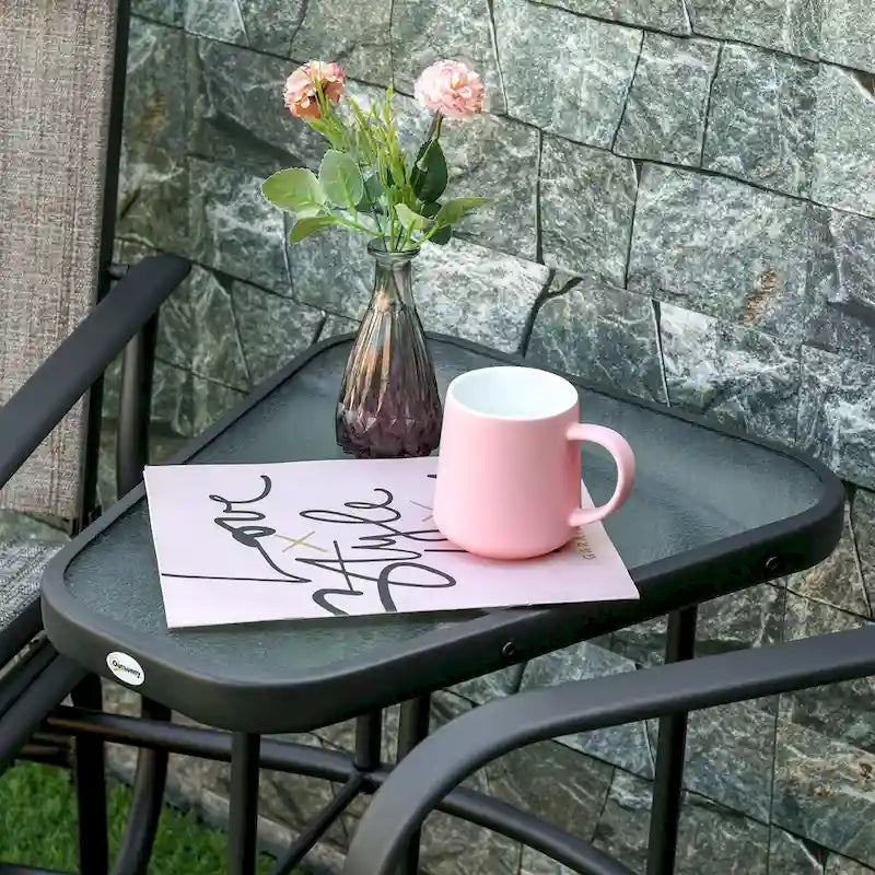 Outdoor Glider Chairs with Coffee Table, Patio 2-Seat Rocking Chair Swing with Breathable Sling