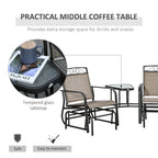 Outdoor Glider Chairs with Coffee Table, Patio 2-Seat Rocking Chair Swing with Breathable Sling