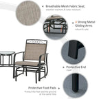 Outdoor Glider Chairs with Coffee Table, Patio 2-Seat Rocking Chair Swing with Breathable Sling