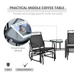 Outdoor Glider Chairs with Coffee Table, Patio 2-Seat Rocking Chair Swing with Breathable Sling