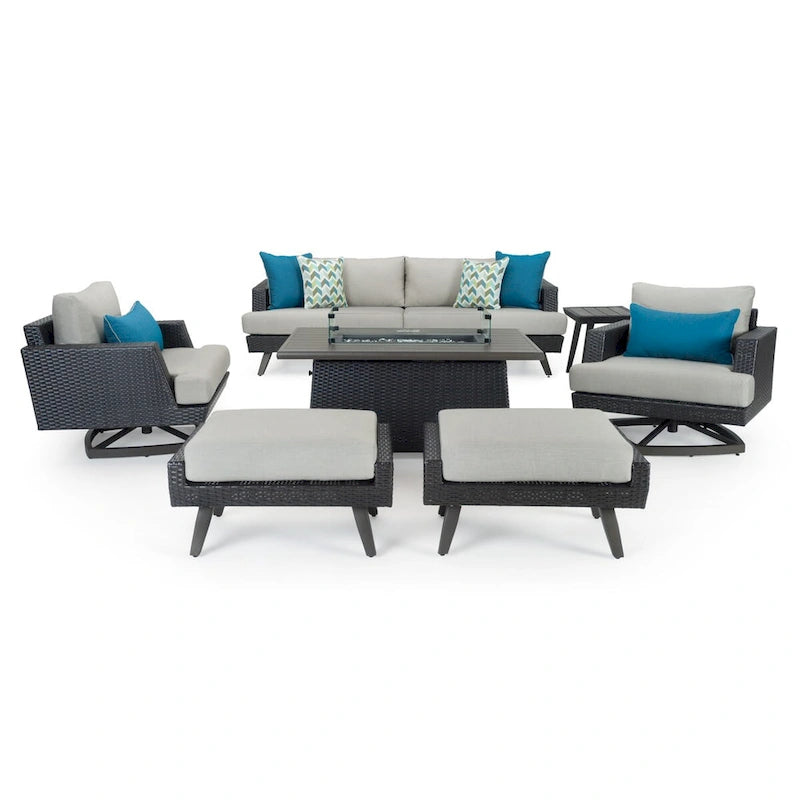 Portofino Casual 7 Piece Sunbrella Outdoor Patio Motion Fire Seating Set