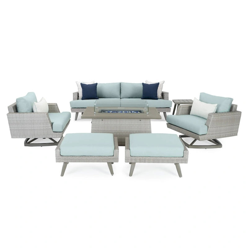 Portofino Casual 7 Piece Sunbrella Outdoor Patio Motion Fire Seating Set