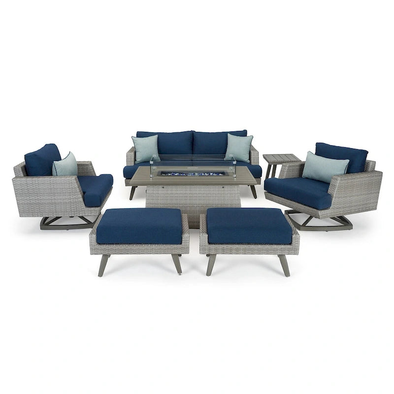 Portofino Casual 7 Piece Sunbrella Outdoor Patio Motion Fire Seating Set