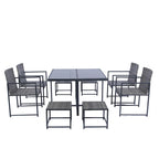 9 Pieces Patio Dining Sets Outdoor Space Saving Rattan Chairs with Glass Table Top