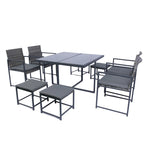 9 Pieces Patio Dining Sets Outdoor Space Saving Rattan Chairs with Glass Table Top